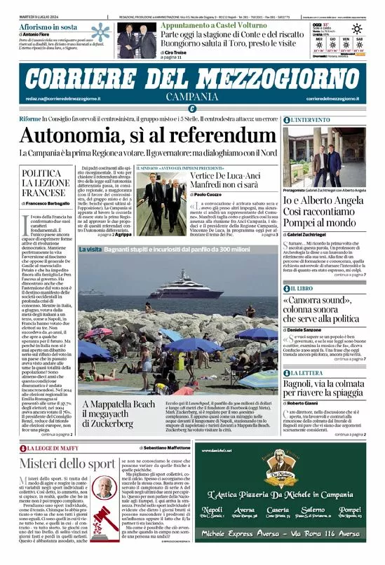 Prima-pagina-corriere del mezzogiorno-del-2024-07-09